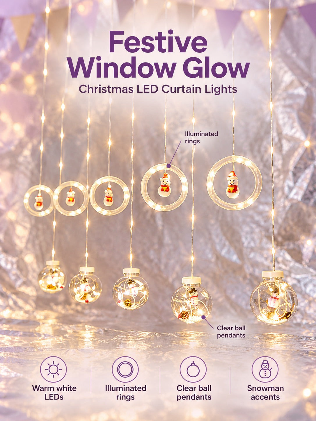 Christmas LED Curtain String Lights for Window Decor