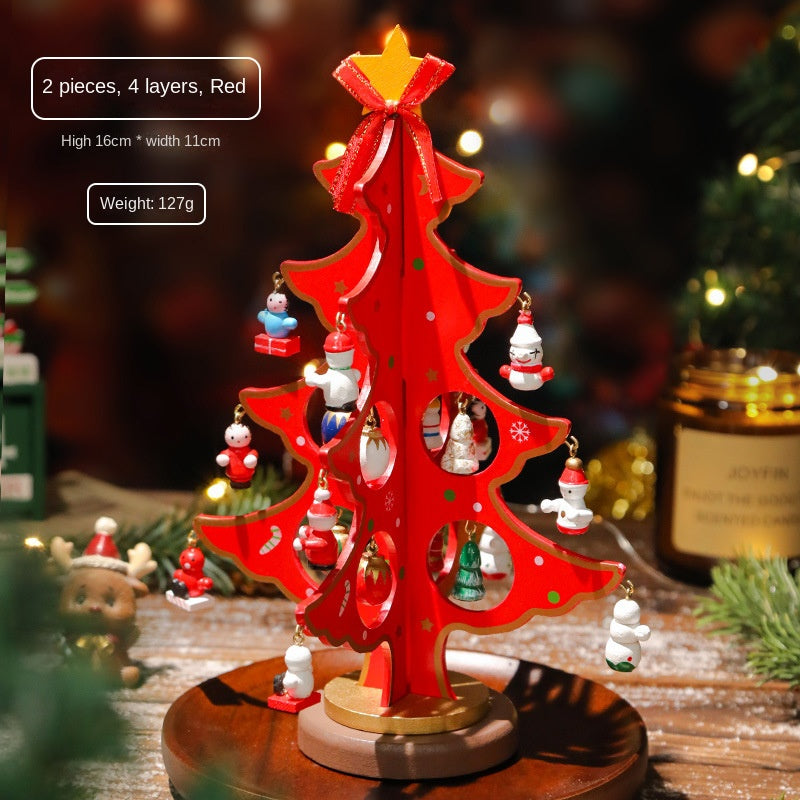 Mini Wooden Christmas Tree Decor for Small Spaces & Shelves