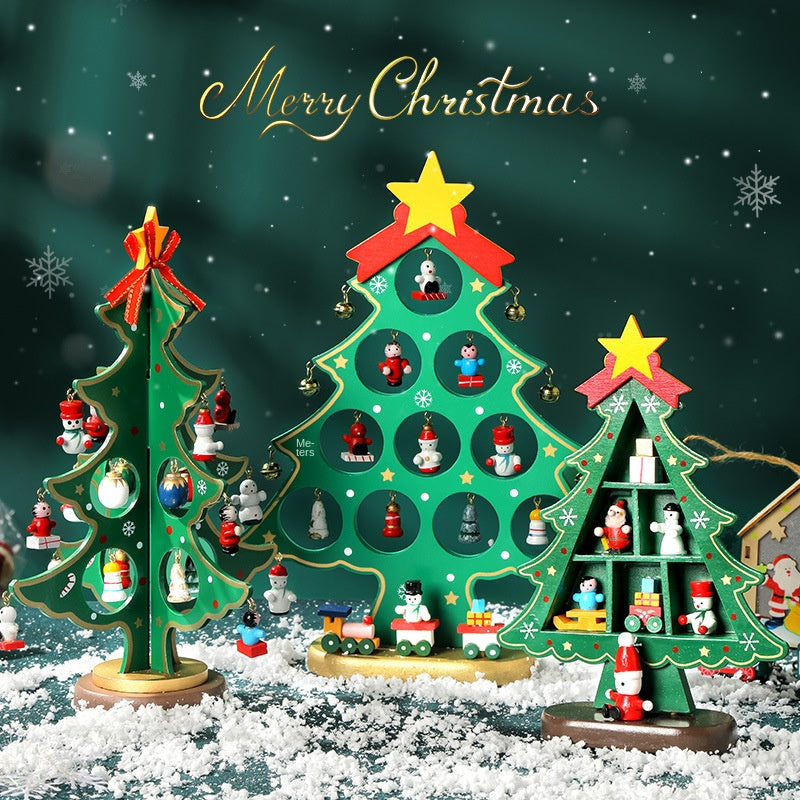 Mini Wooden Christmas Tree Decor for Small Spaces & Shelves