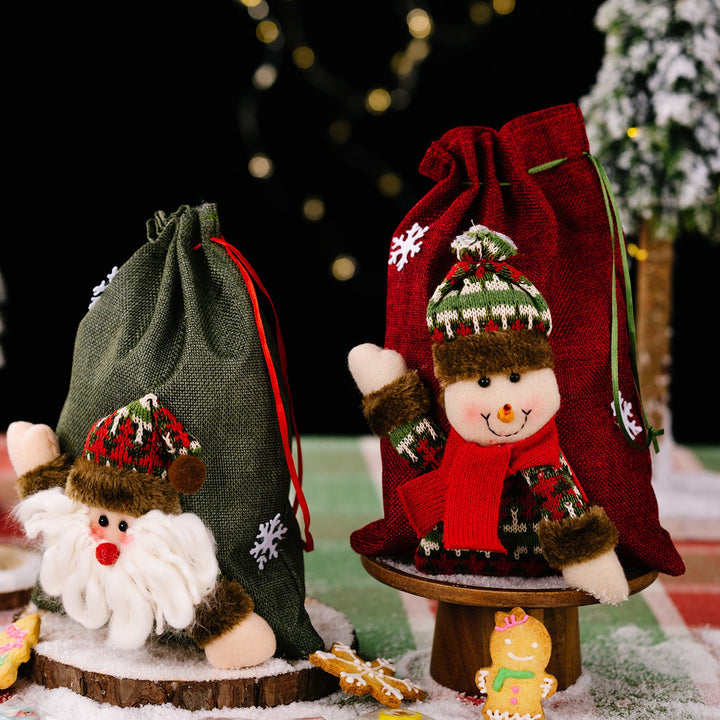 Christmas Gift Bags with Plush Santa, Snowman & Reindeer
