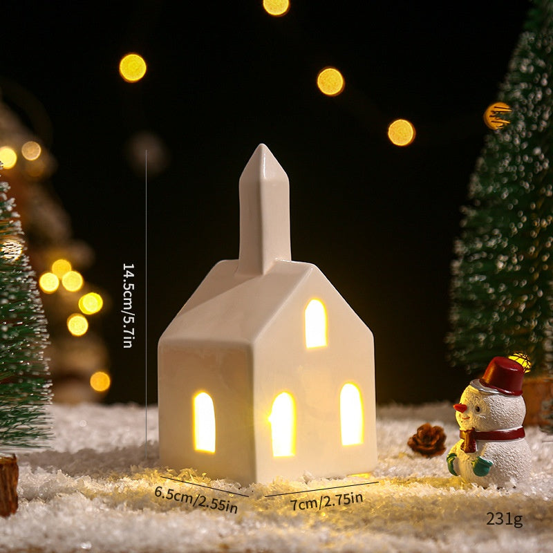 Nordic Ceramic Mini House With Warm Christmas LED Glow