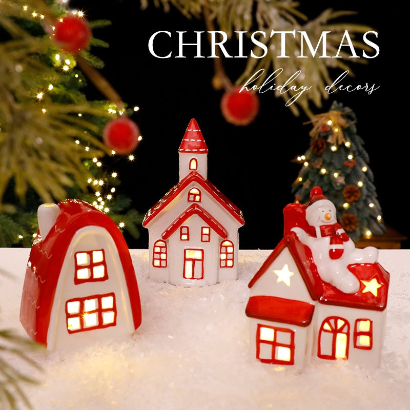 Nordic Ceramic Mini House With Warm Christmas LED Glow