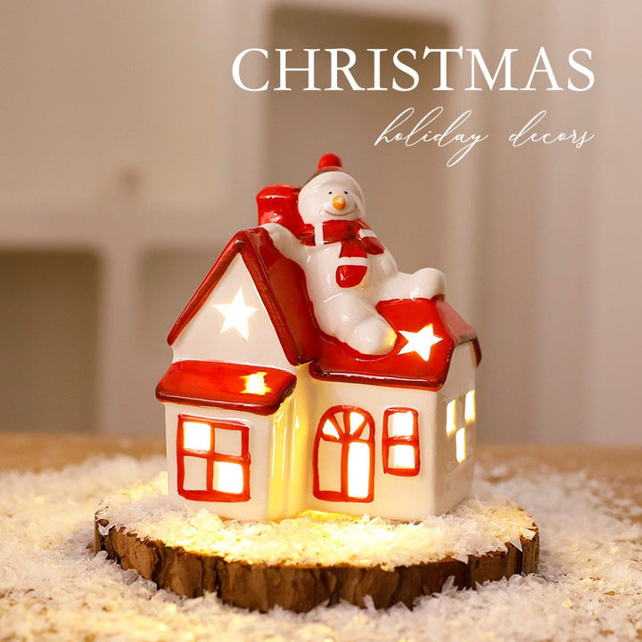 Nordic Ceramic Mini House With Warm Christmas LED Glow