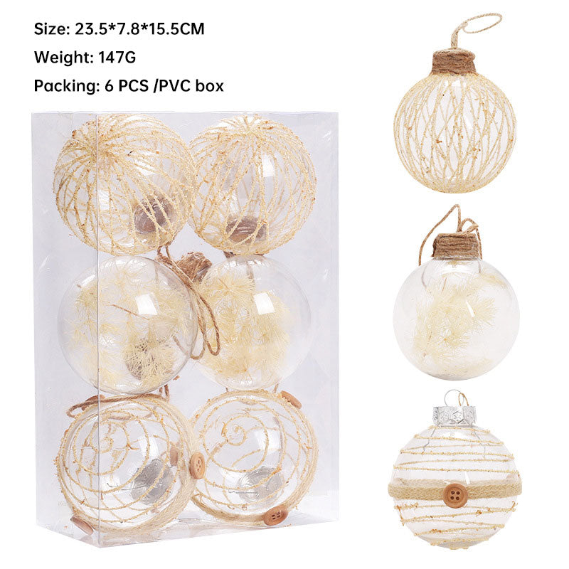 Christmas Ornaments Set – Rustic Clear Baubles, 6-Piece