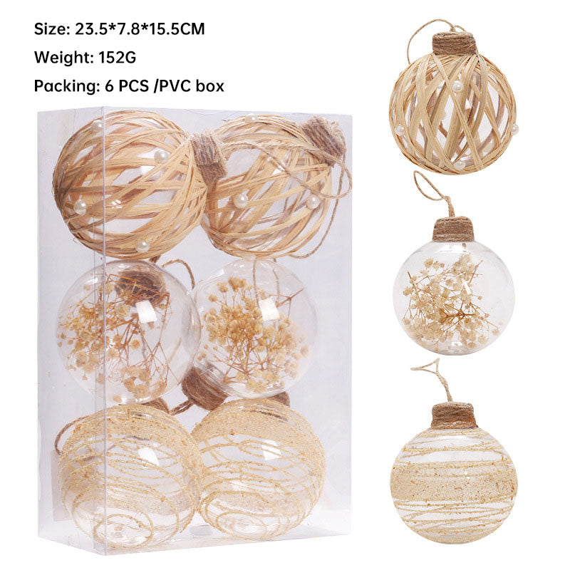 Christmas Ornaments Set – Rustic Clear Baubles, 6-Piece