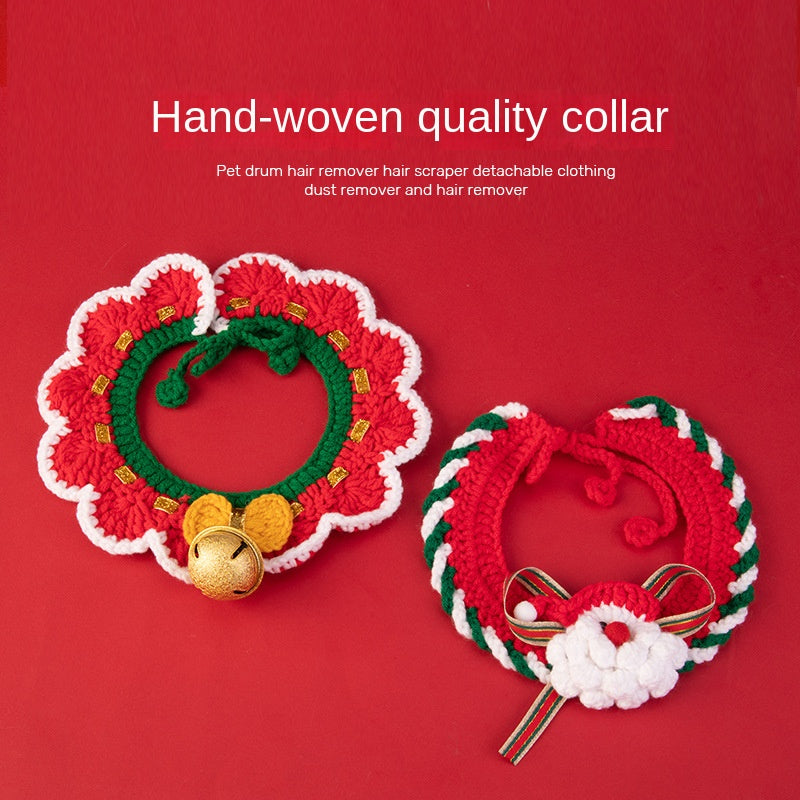 Christmas Pet Collar With Handmade Knitted Holiday Style