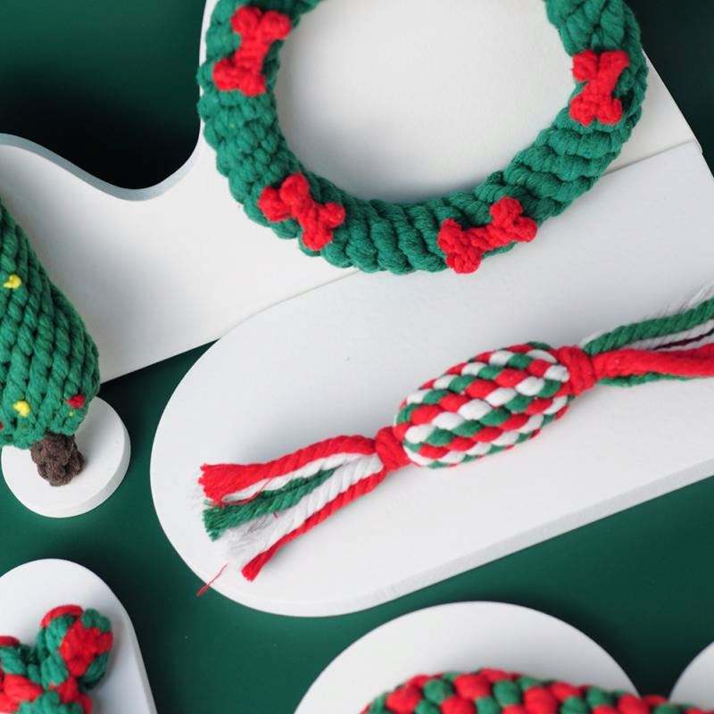 Christmas Dog Rope Toy Set for Chewing and Tugging