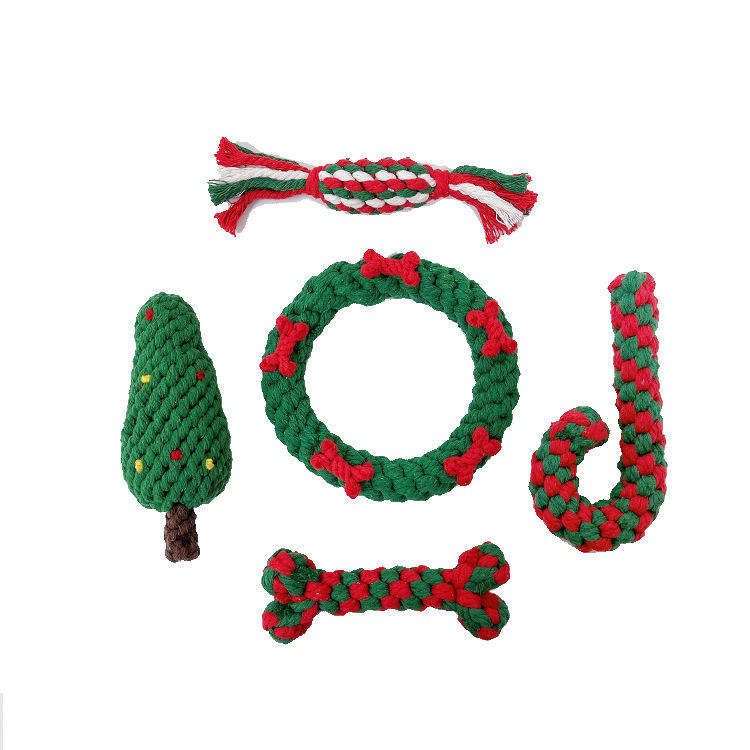 Christmas Dog Rope Toy Set for Chewing & Tug Play