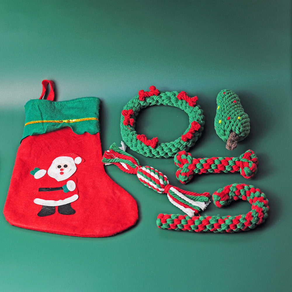Christmas Dog Rope Toy Set for Chewing & Tug Play