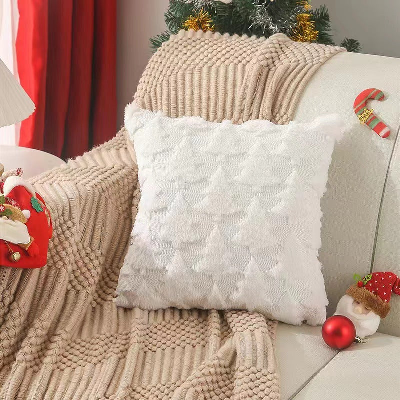 Christmas Pillow Cover Plush Snowflake Tree Sofa Decor