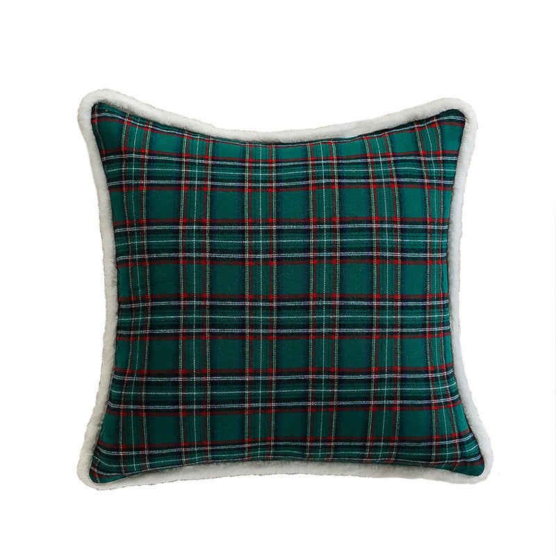Christmas Plaid Pillow Cover With Plush Faux-Fur Trim