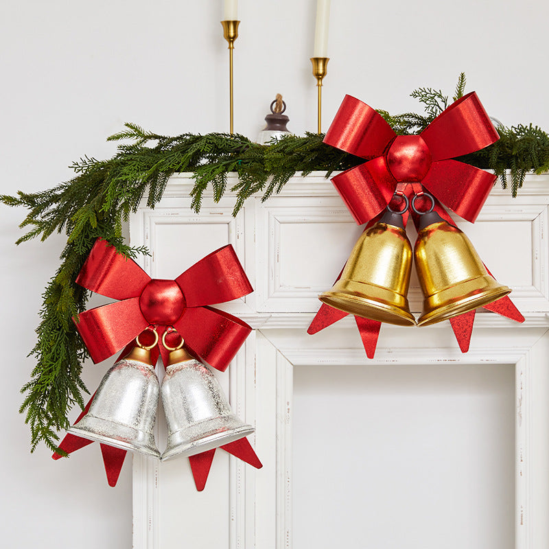 Christmas Red Bow Metal Bell Door Hanger Decoration