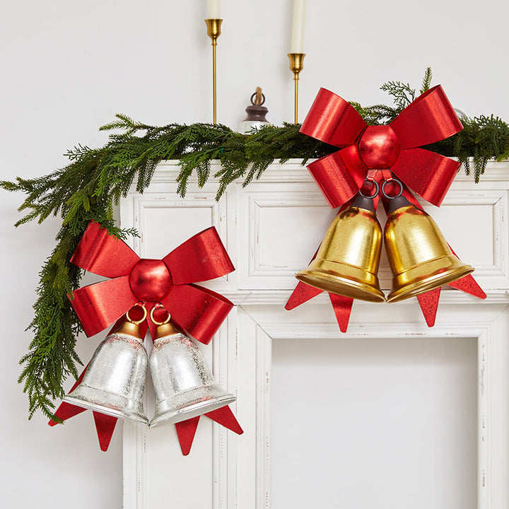 Christmas Red Bow Metal Bell Door Hanger Decoration