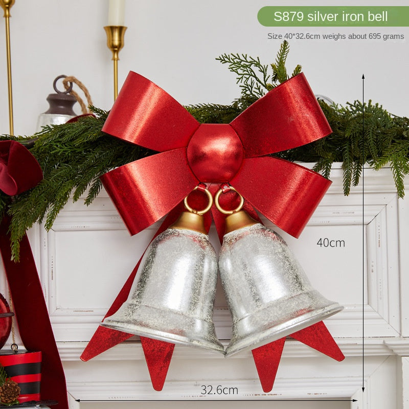 Christmas Red Bow Metal Bell Door Hanger Decoration
