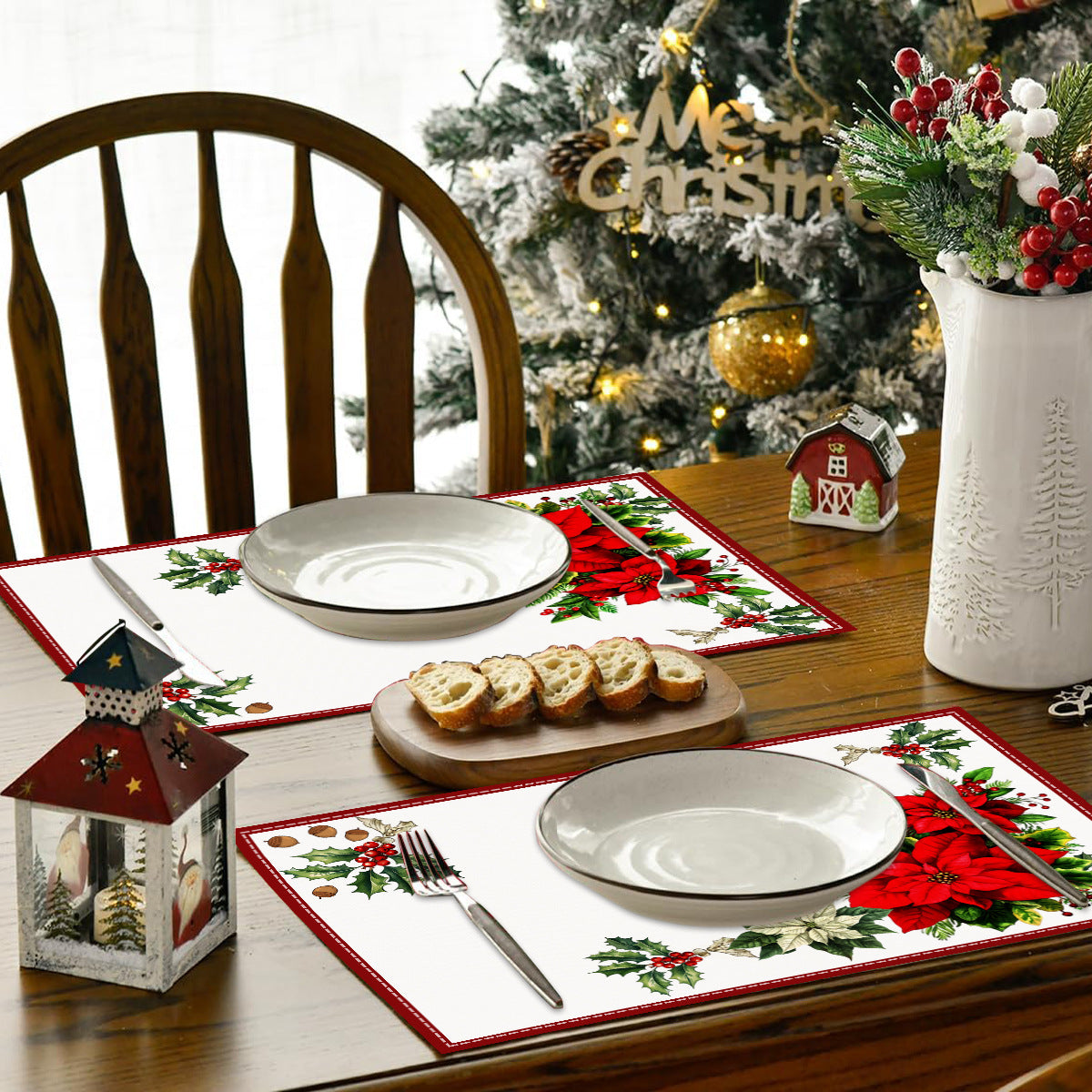 Christmas Table Mats With Festive Poinsettia Decor