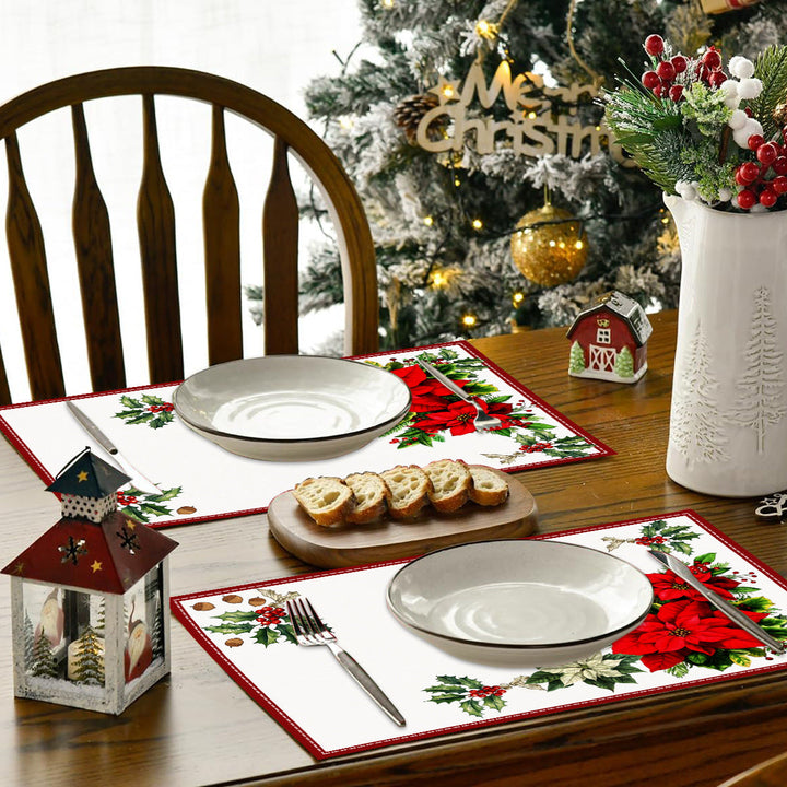 Christmas Table Mats With Festive Poinsettia Decor