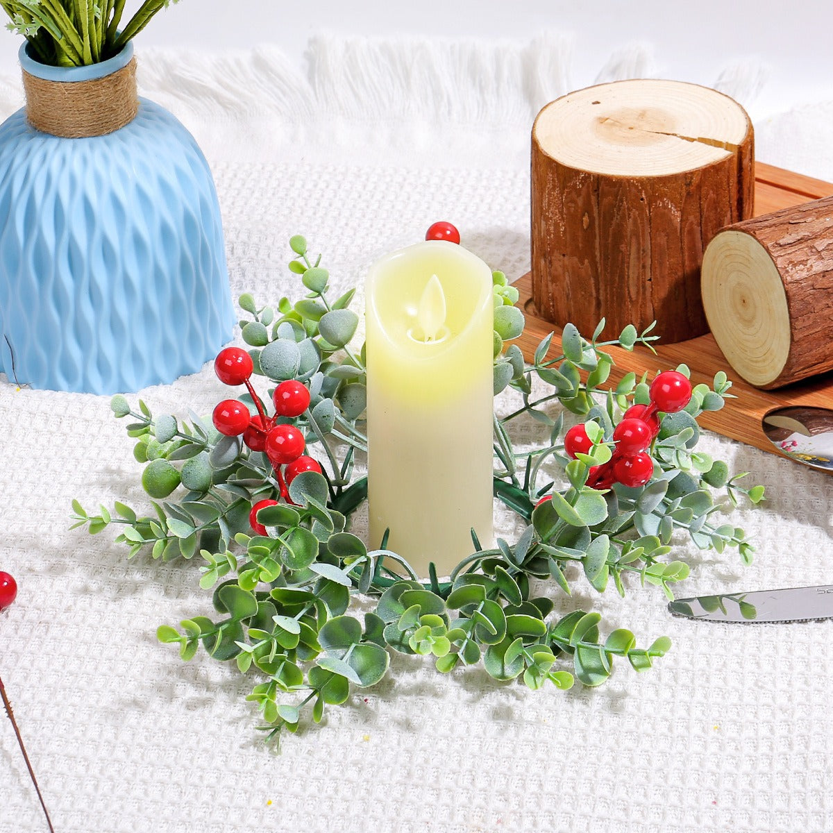 Christmas Candle Ring Wreath for Festive Table Decor