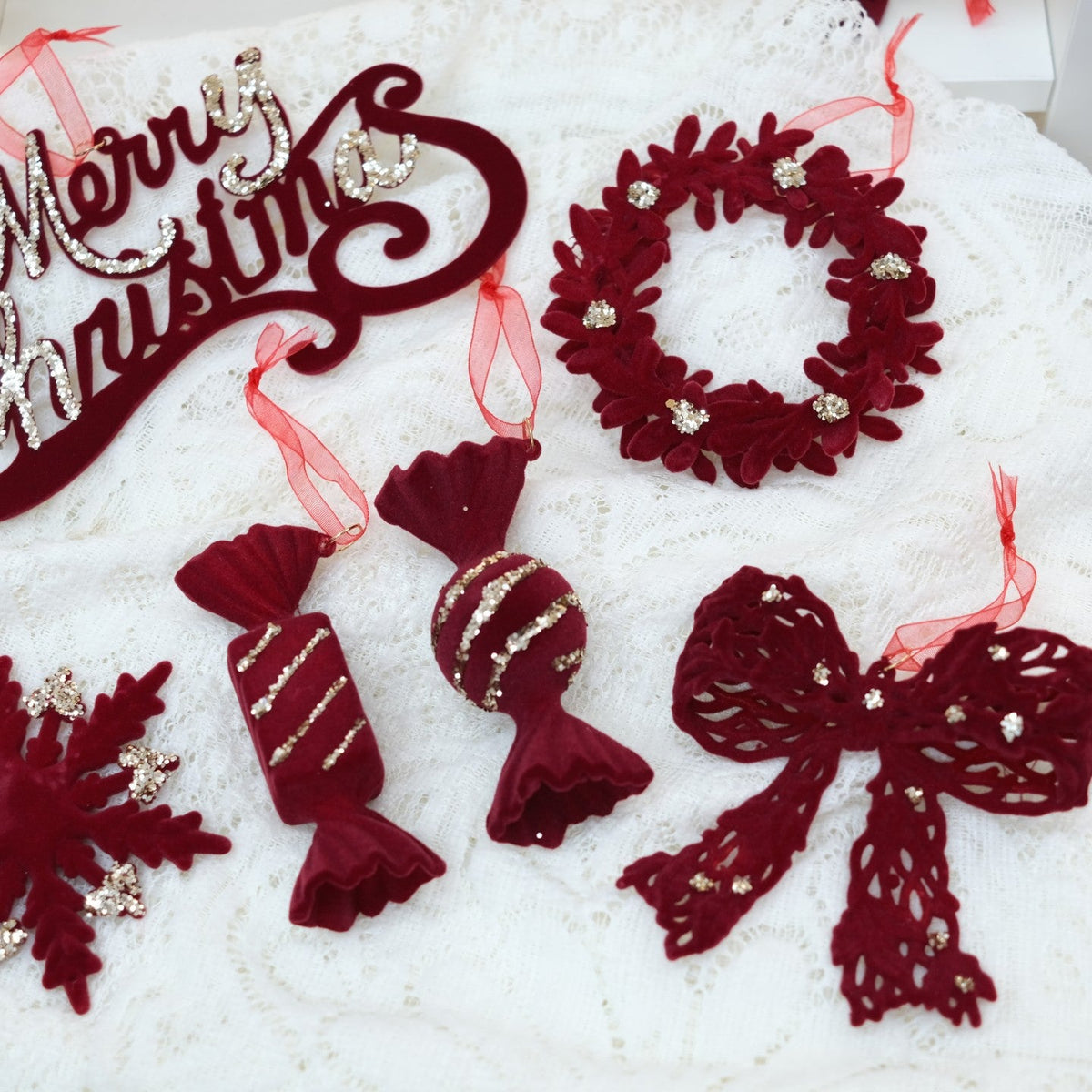 Christmas Door Hanger Wreath Set for Rich Red Holiday Decor
