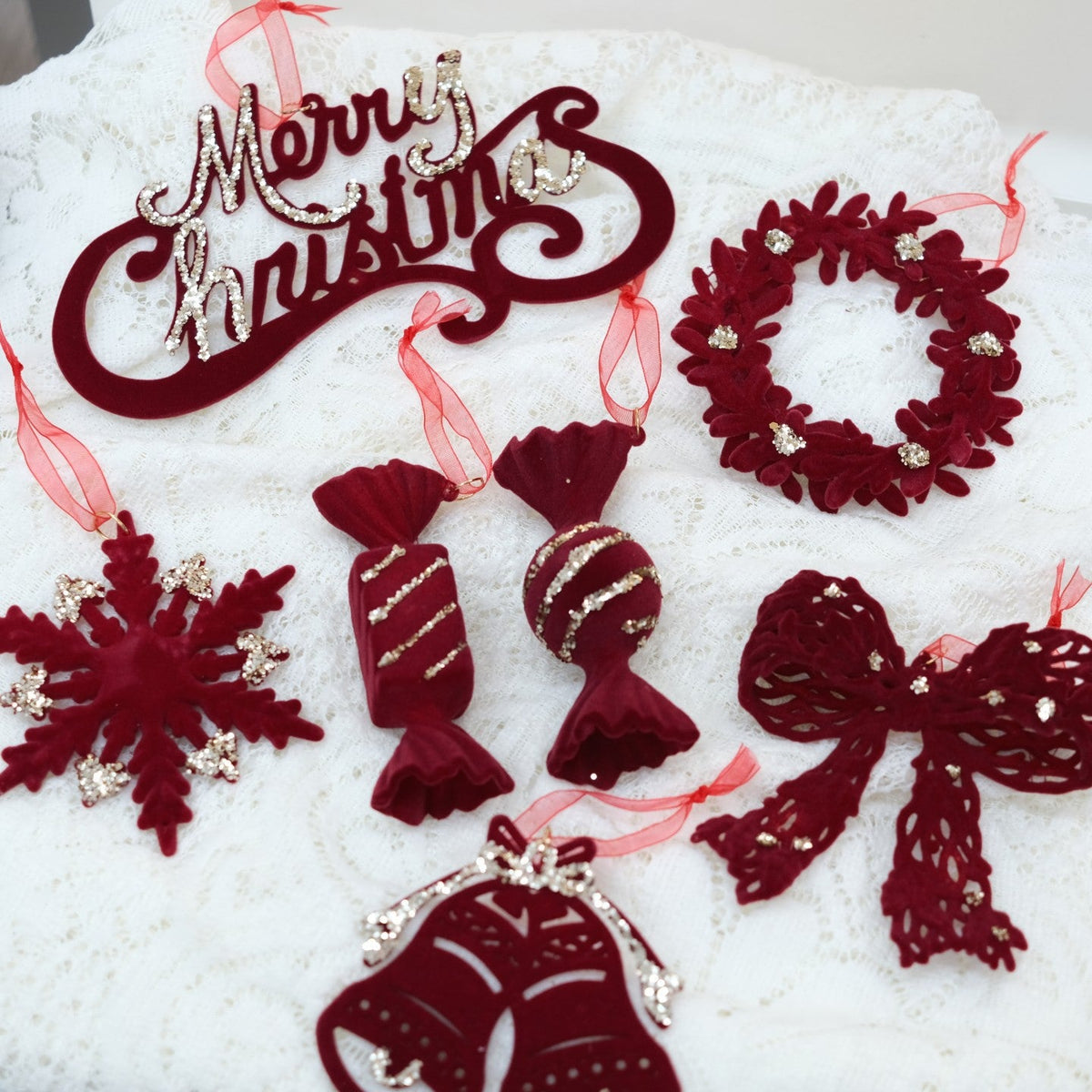 Christmas Door Hanger Wreath Set for Rich Red Holiday Decor