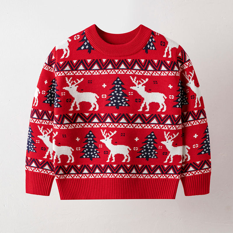Kids Reindeer Christmas Sweater, Soft Knit Pullover