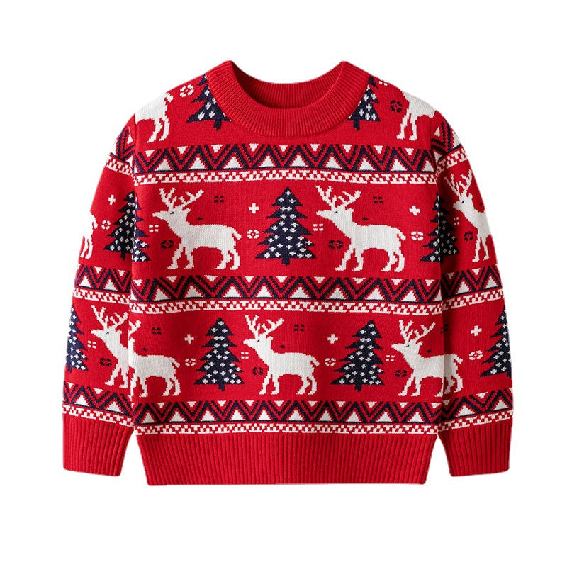 Kids Reindeer Christmas Sweater, Soft Knit Pullover