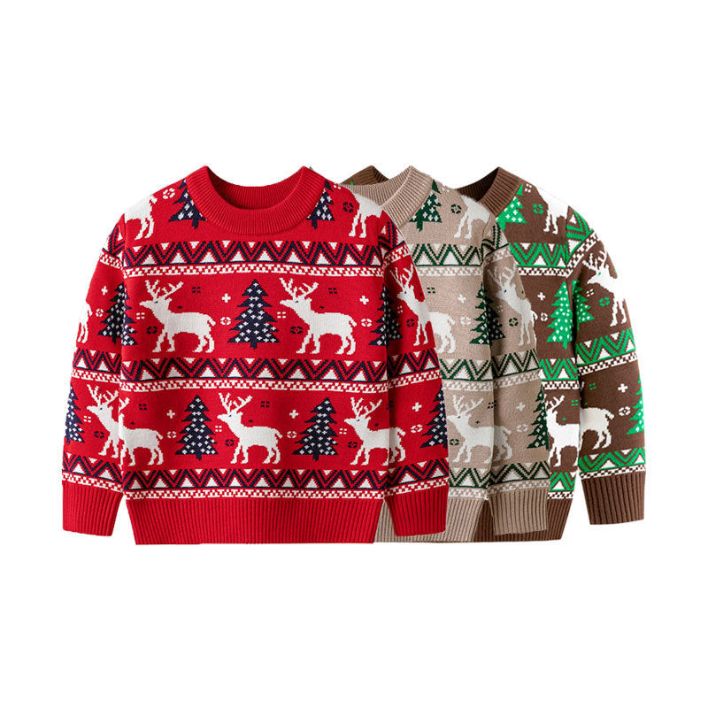 Kids Reindeer Christmas Sweater, Soft Knit Pullover