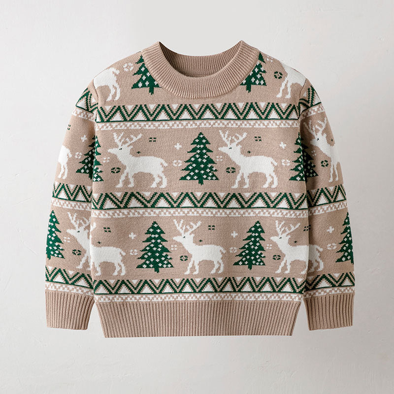 Kids Reindeer Christmas Sweater, Soft Knit Pullover