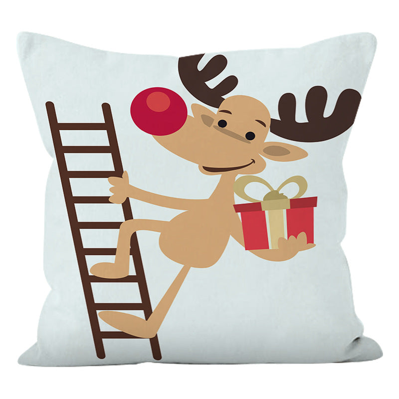 Christmas Pillow Cover With Reindeer & Snowman Prints