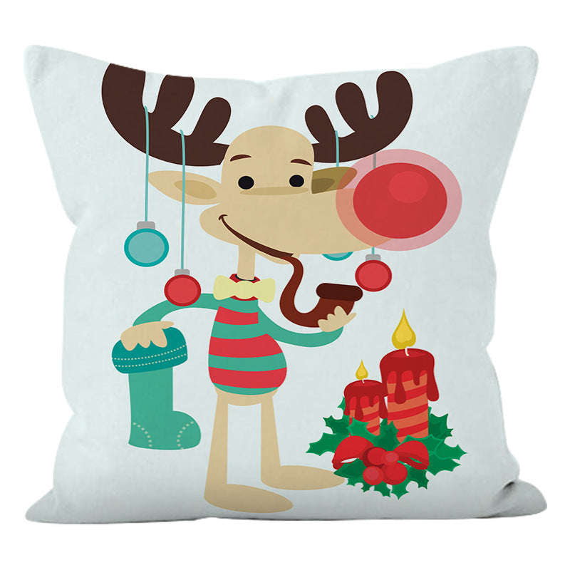 Christmas Pillow Cover With Reindeer & Snowman Prints