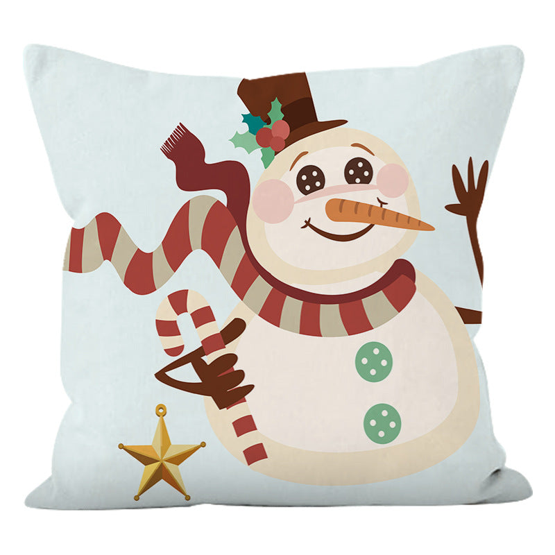 Christmas Pillow Cover With Reindeer & Snowman Prints