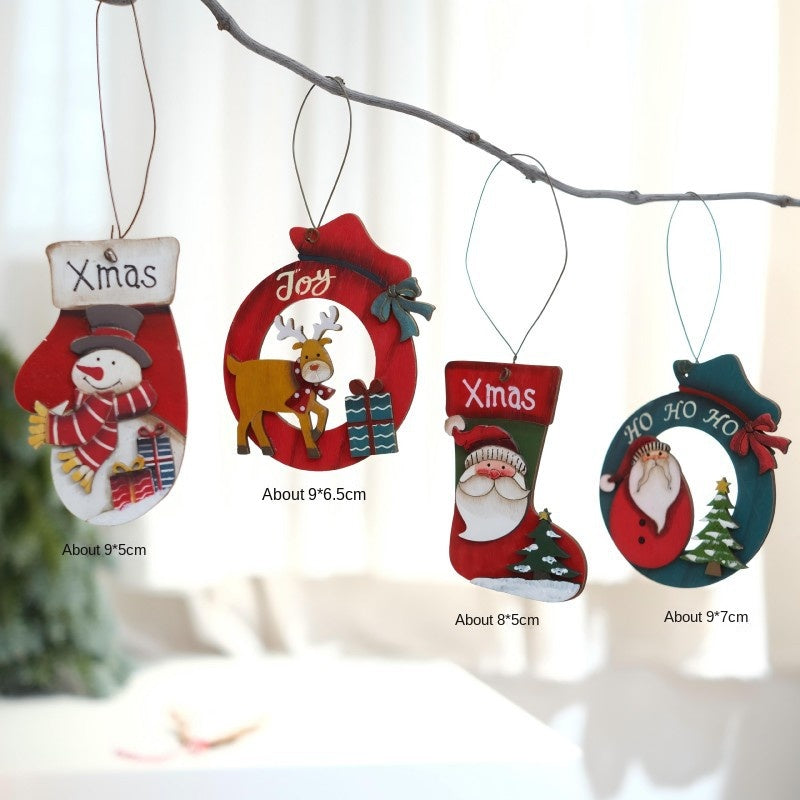 Retro Wooden Christmas Ornaments 4-Piece Holiday Set