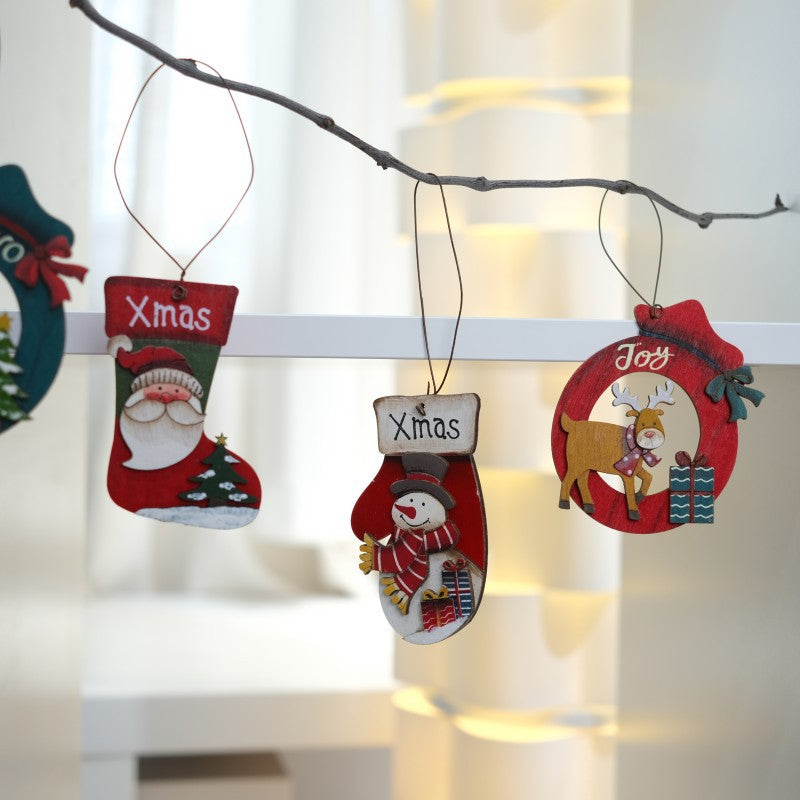 Retro Wooden Christmas Ornaments 4-Piece Holiday Set