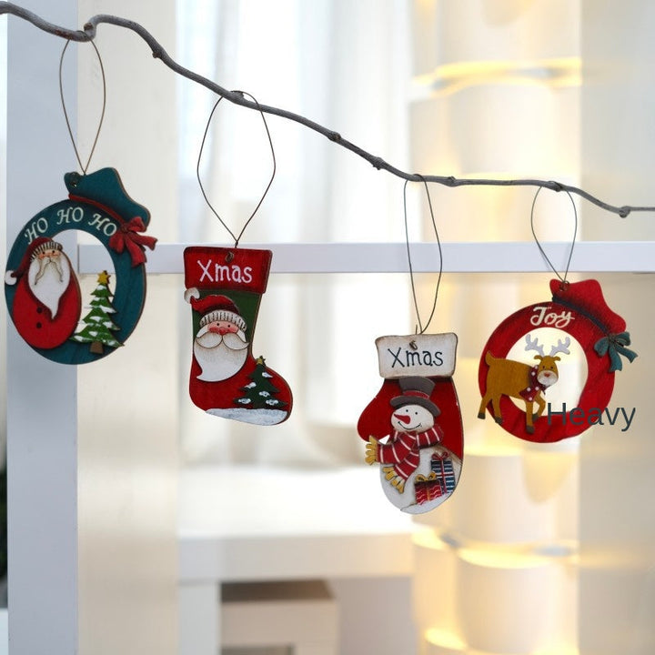 Retro Wooden Christmas Ornaments 4-Piece Holiday Set