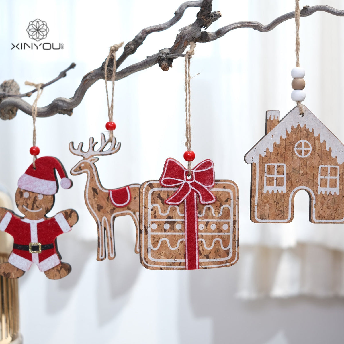 Rustic Wood Christmas Ornament Set of 4 Farmhouse Tree Decor