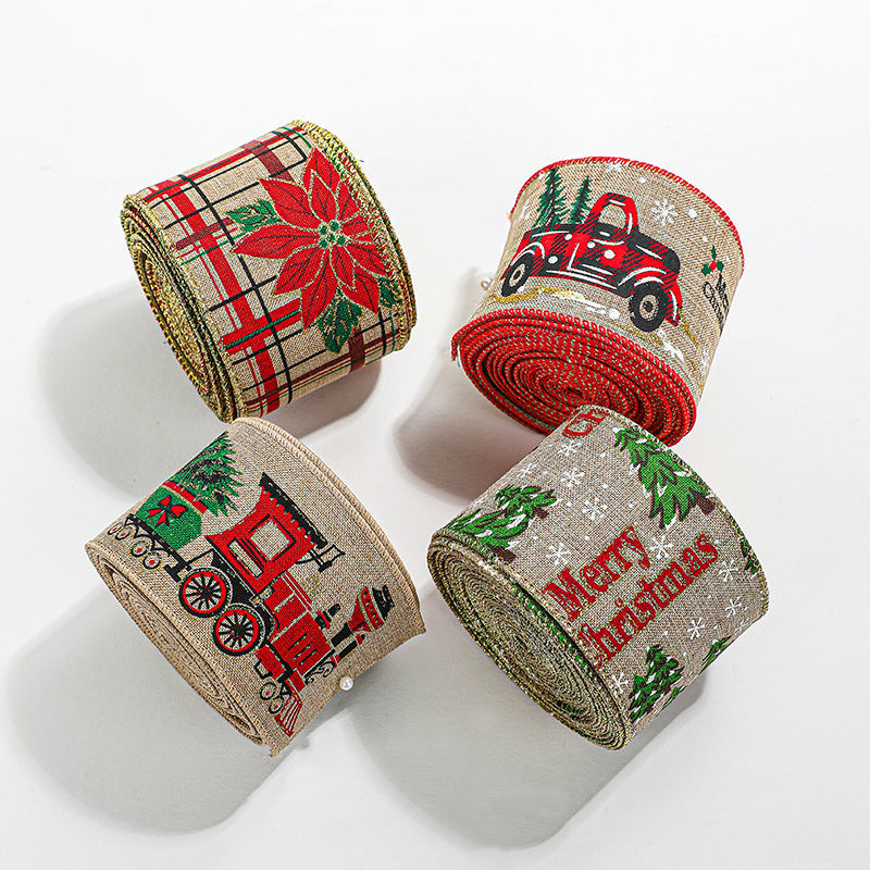 Christmas Linen-Style Ribbon for Rustic Gift Wrapping