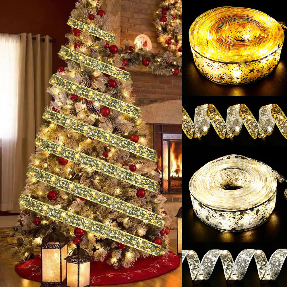 Christmas Ribbon LED String Lights for Tree Glow Decor