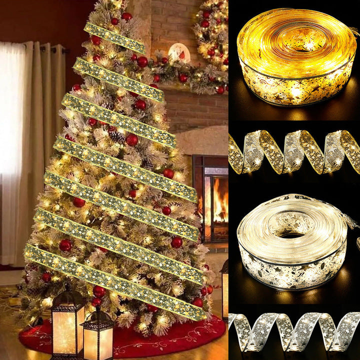Christmas Ribbon LED String Lights for Tree Glow Decor