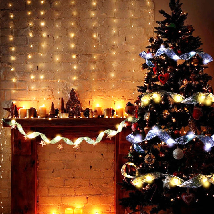 Christmas Ribbon LED String Lights for Tree Glow Decor