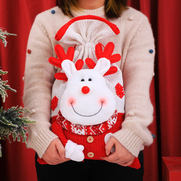 Plush Santa & Reindeer Christmas Gift Bags Set of 2