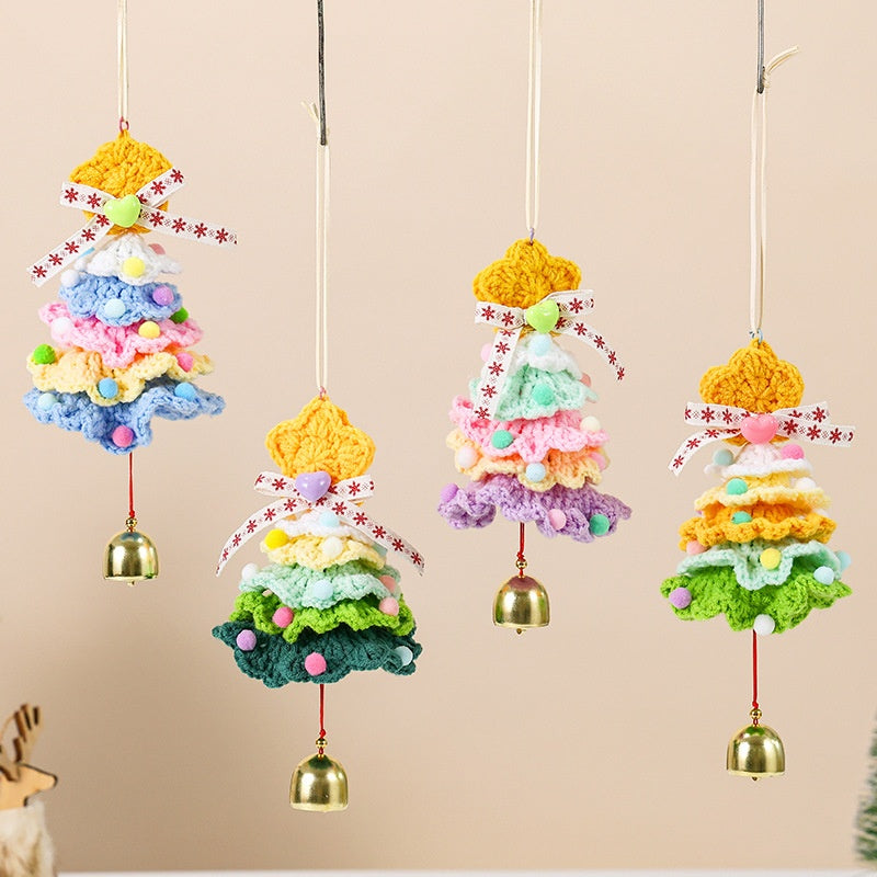 Knitted Christmas Tree Hanging Ornament With Festive Bell