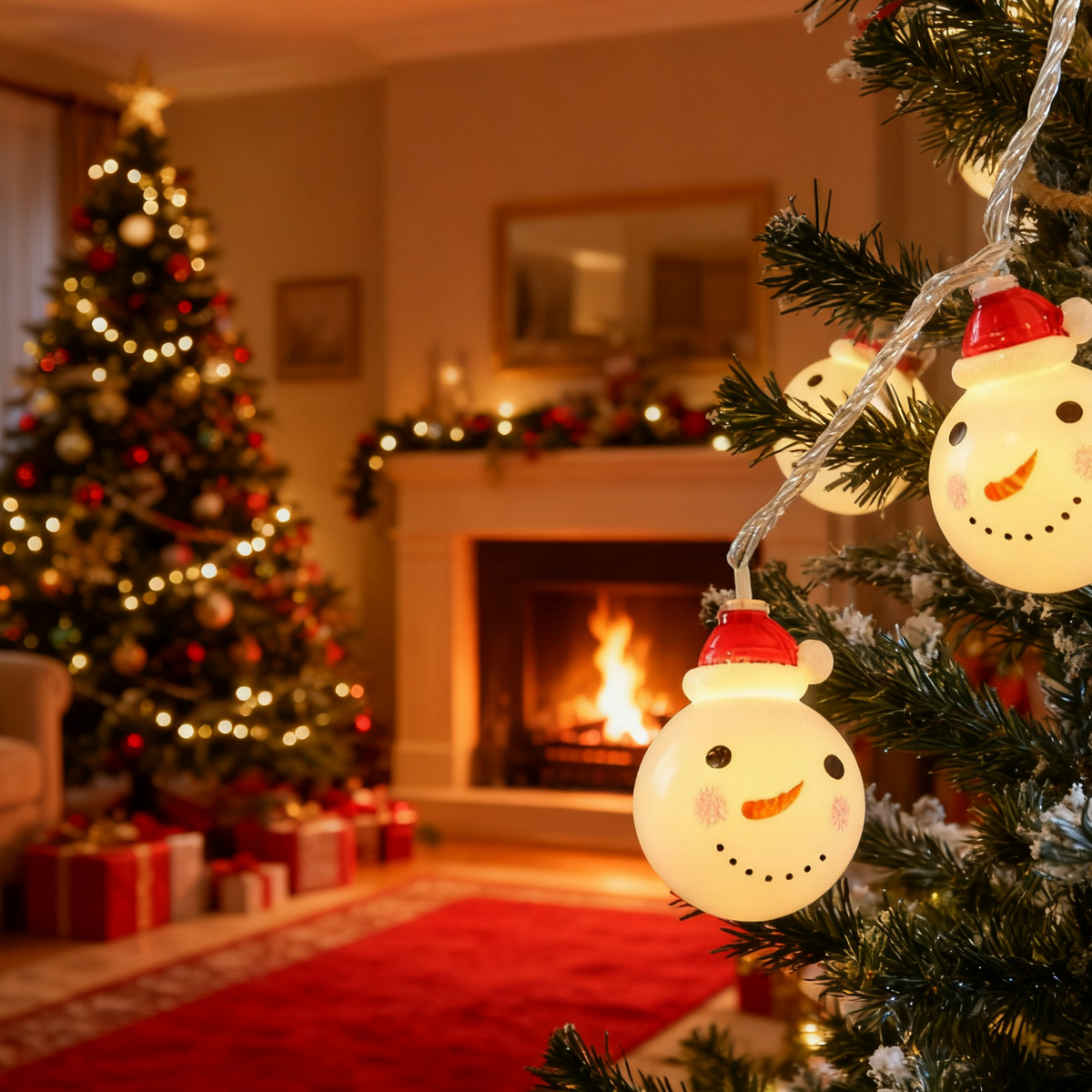 Snowman LED Christmas String Lights for Tree and Mantel