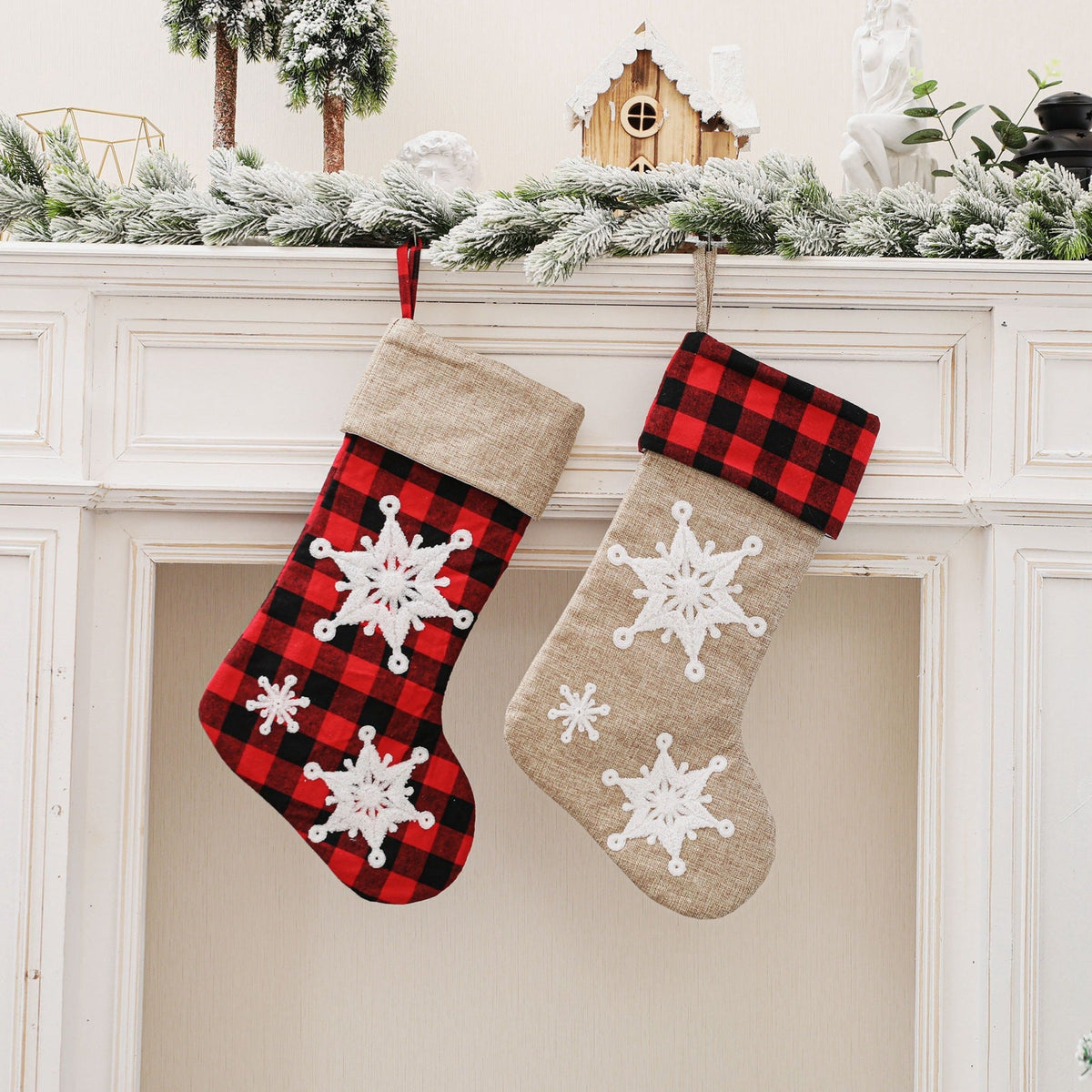 Christmas Stockings Set for Cozy Farmhouse Mantels