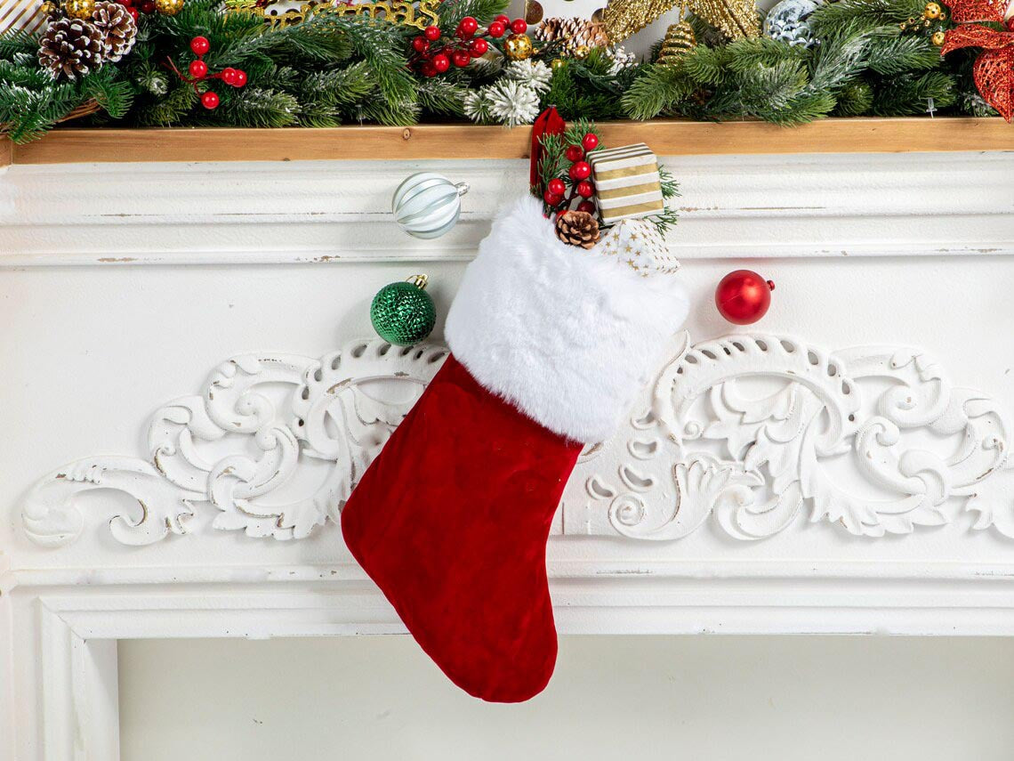 Christmas Stocking Gift Bag With Cozy Plush Cuff Decor
