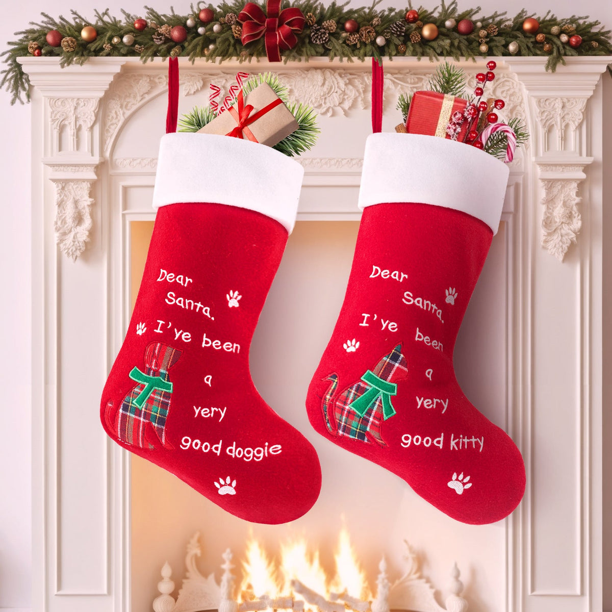 Pet Christmas Stocking Candy Gift Bag with Paw Print
