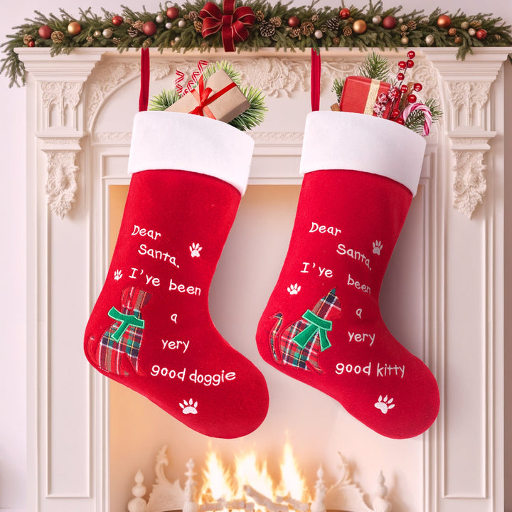 Pet Christmas Stocking Candy Gift Bag with Paw Print