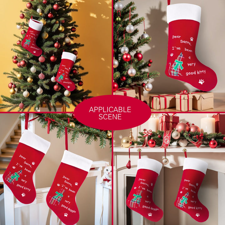 Pet Christmas Stocking Candy Gift Bag with Paw Print