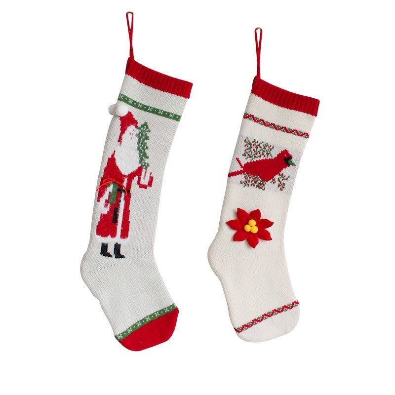 Knitted Christmas Stockings Set of 2 Long Gift Bags