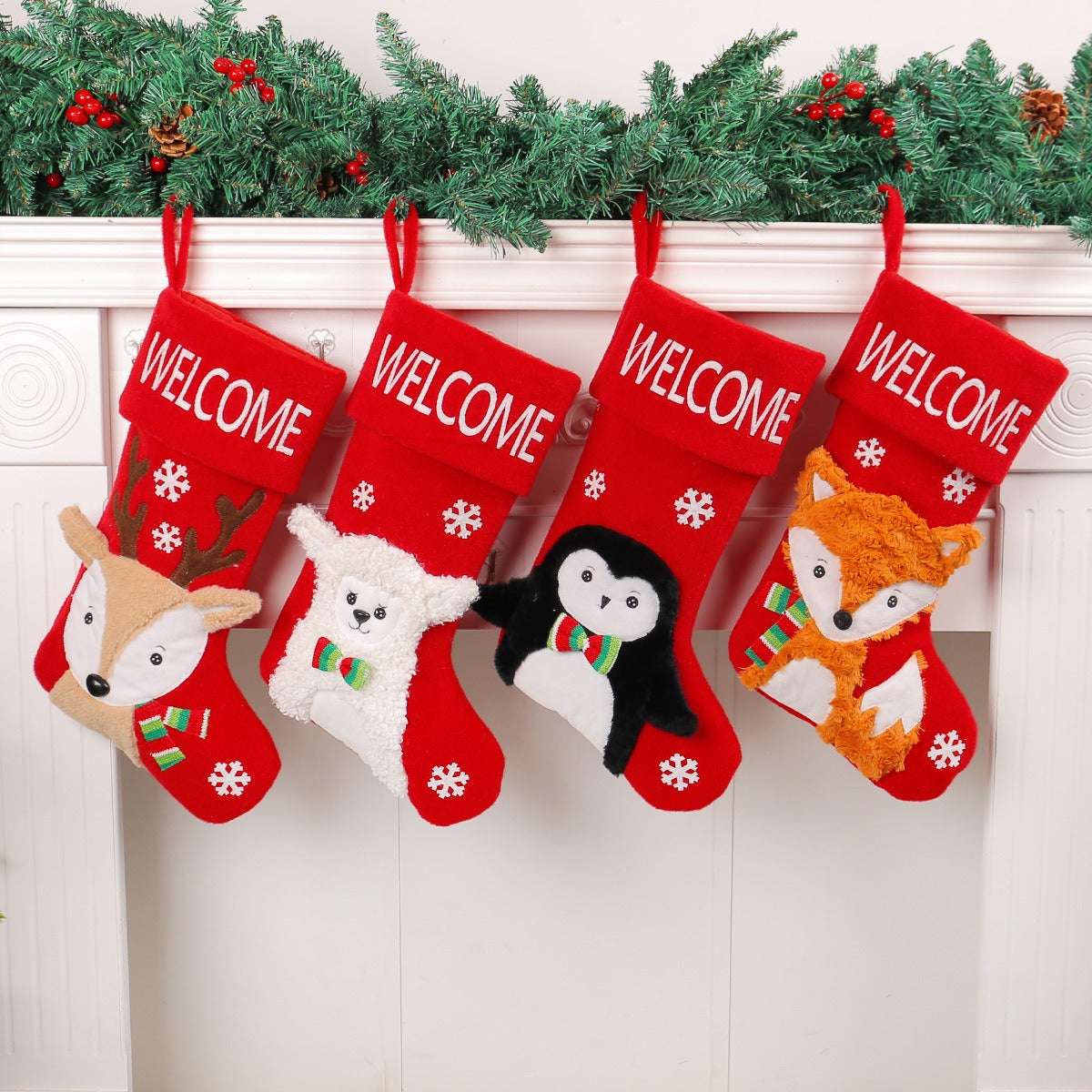 Large Plush Christmas Stocking Gift Holder Decoration