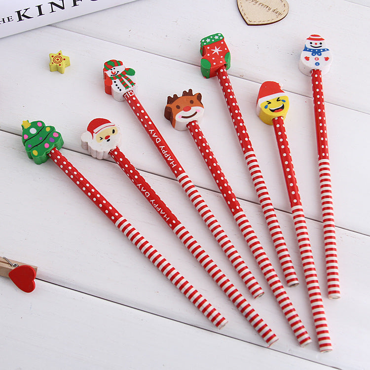 Christmas Pencils 5-Pack with Santa Snowman Eraser Caps