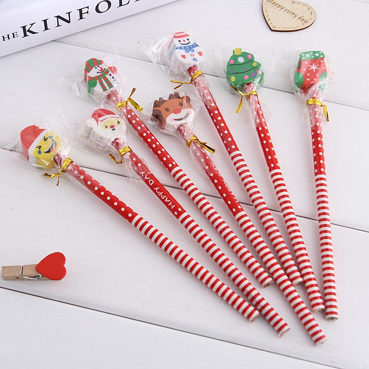 Christmas Pencils 5-Pack with Santa Snowman Eraser Caps